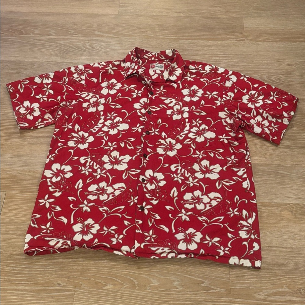 Hilo Hattie The Hawaiian Original Men's Button Down Tropical Red Shirt Size 2XL